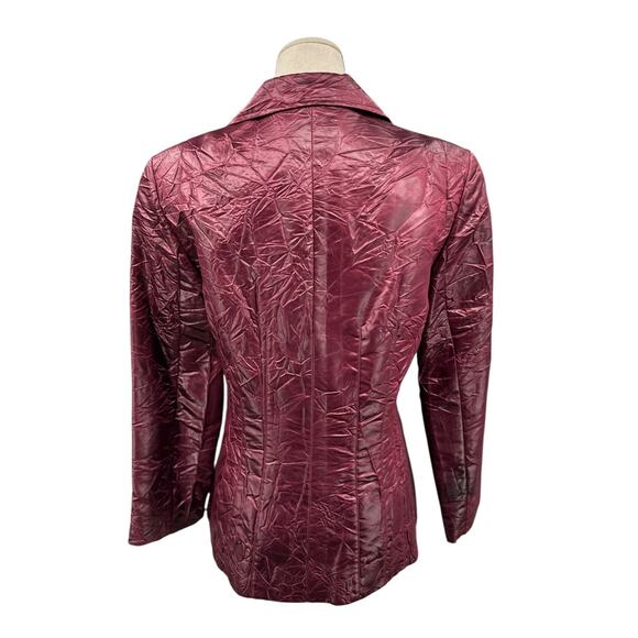Lafayette 148 Burgundy Notched Lapel Long Sleeves Crinkled‎ Jacket Size 4 - Picture 3 of 6